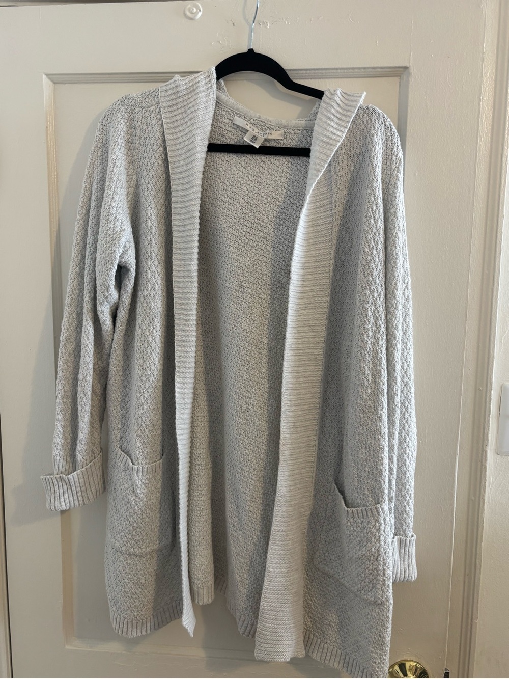 Max Studio Light Gray Hooded Open-Front Knit Cardigan